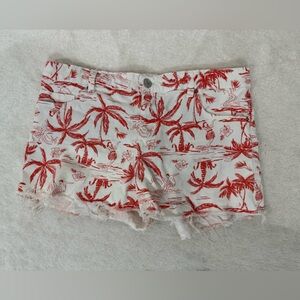 Lefties Hula Girl Shortie Shorts‎ Denim White and Orange Vacation Wear Island